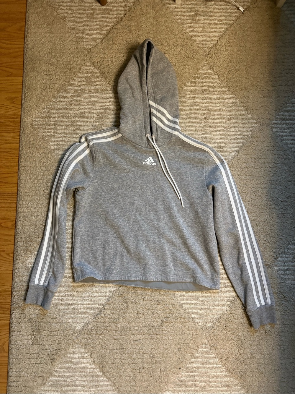 adidas Heather Gray Pullover Hoodie with White Accents